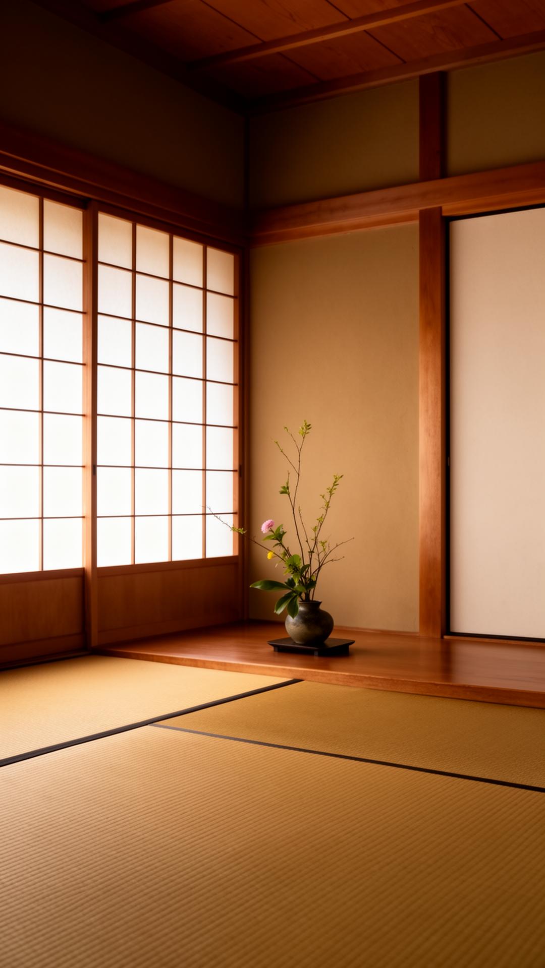 Minimalist Japanese interior with shoji screens